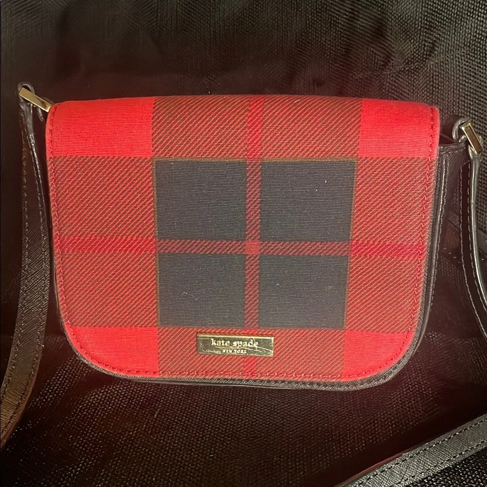 Kate Spade Newbury Lane Carsen Small Black Red Plaid Crossbody Bag - Picture 1 of 9
